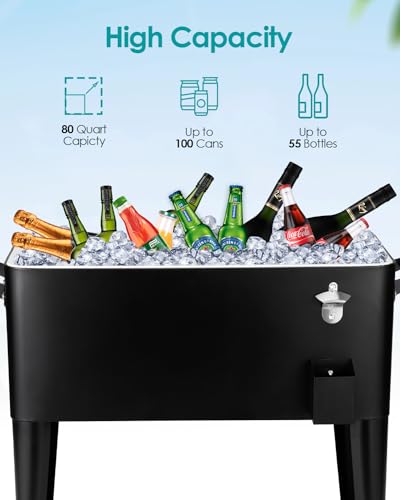80 Quart Rolling Cooler Cart on Wheels I7311