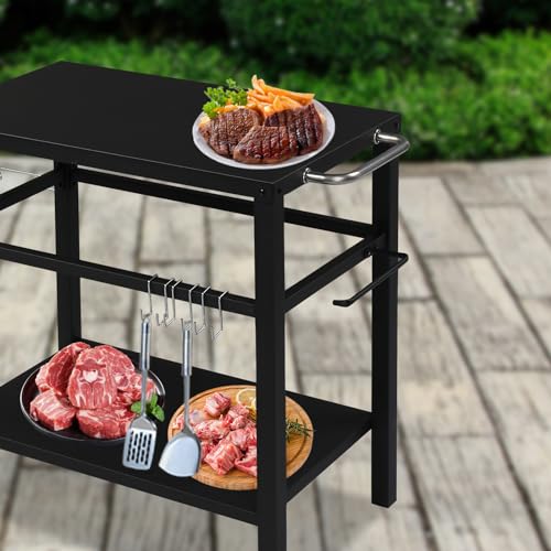 Grill Cart Table with Wheels, 32.7”x 20” Metal Top C612246