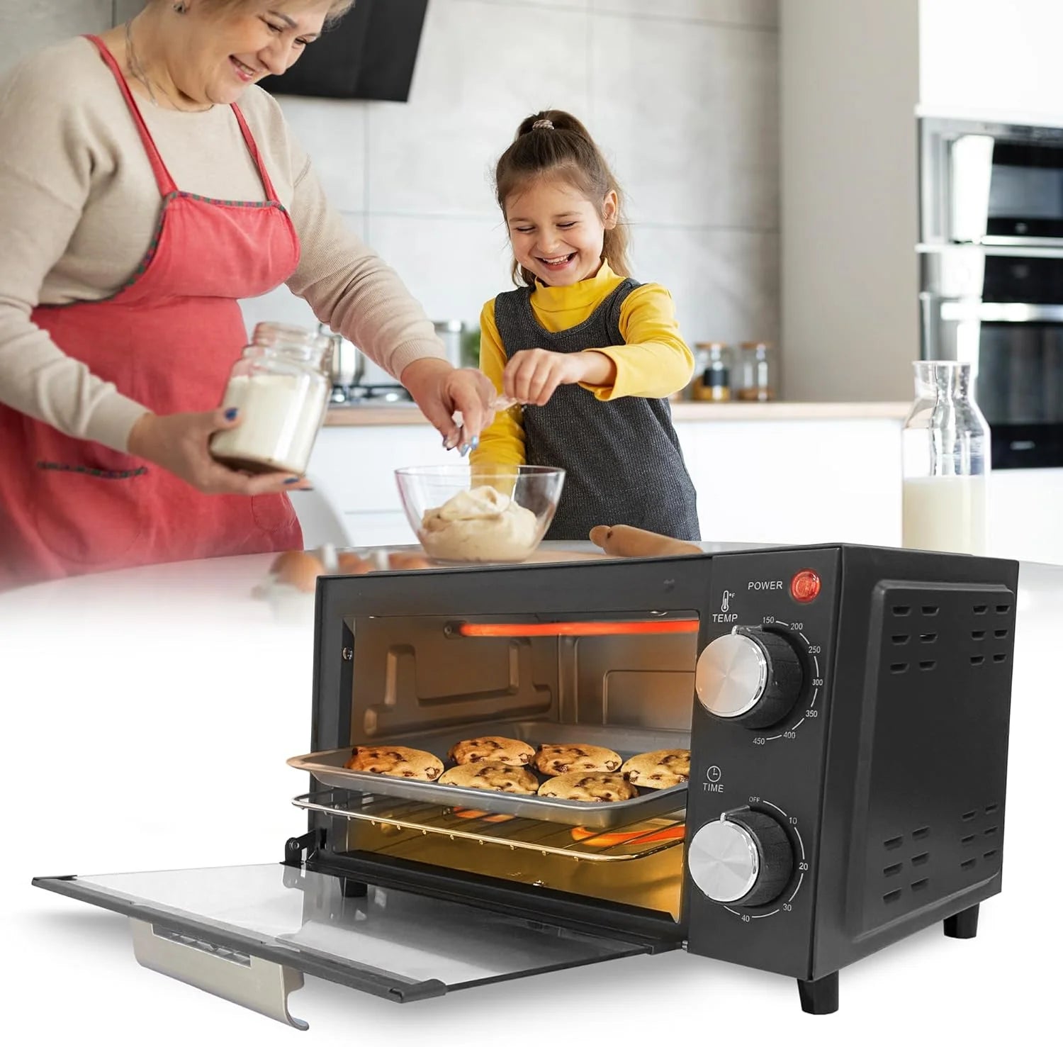 Black Countertop Toaster Oven with Baking Tray and Crumb Tray C298383