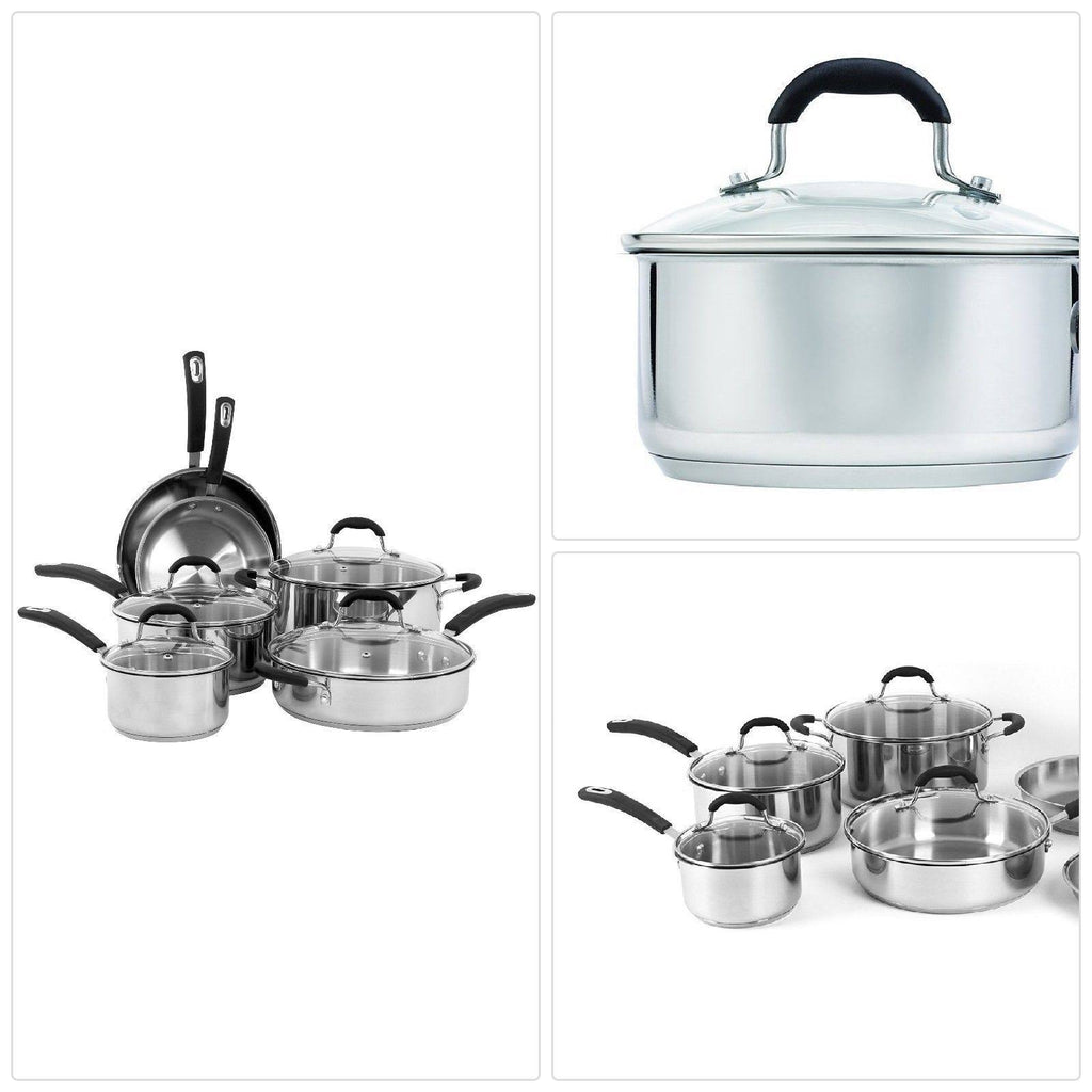 10-Piece Stainless Steel Cookware Set with Glass Lids C375724