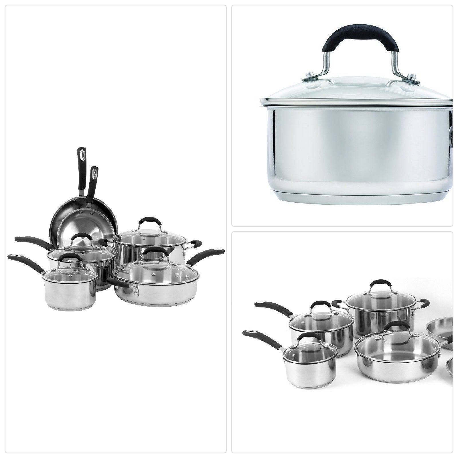 10-Piece Stainless Steel Cookware Set with Glass Lids C375724