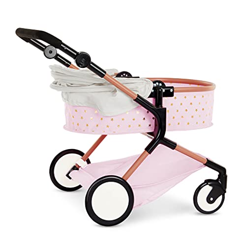 Baby Doll Double Stroller Pink Foldable Canopy Swivel Wheels Basket R4557