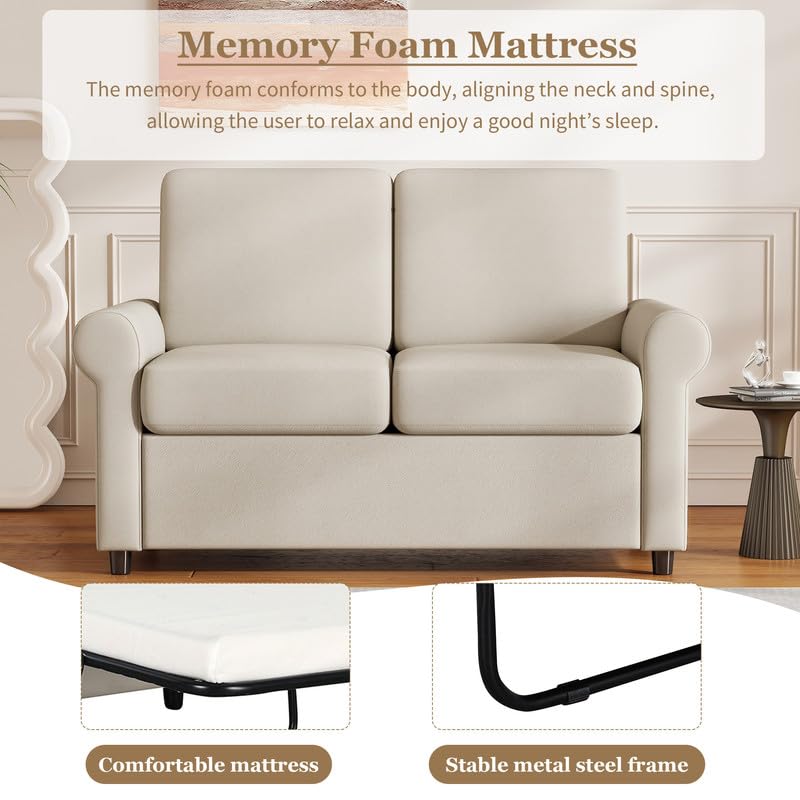 Grey Pull Out Sofa Bed with Twin Size Mattress Pad U94583