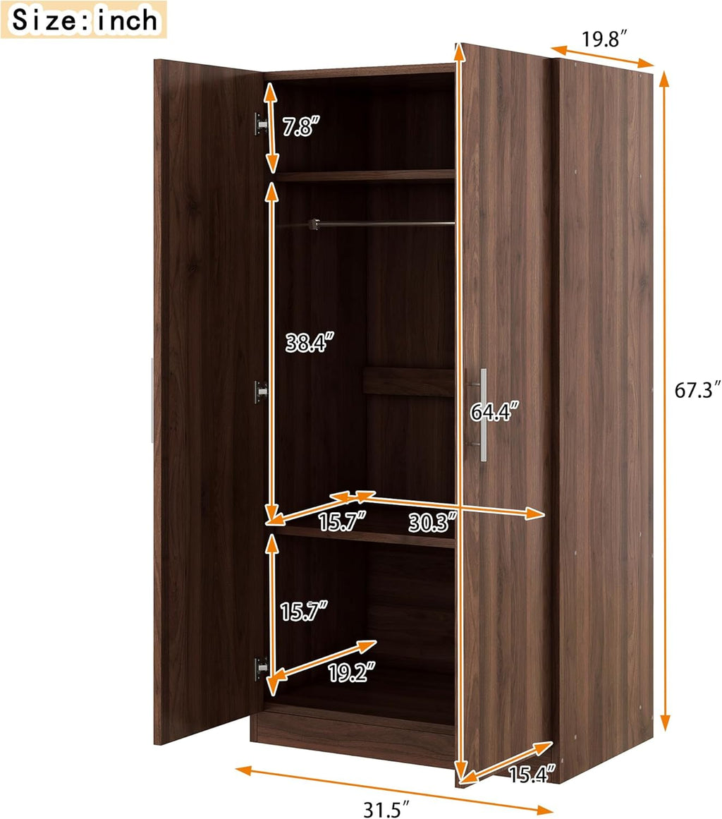 2-Door Wooden Wardrobe Armoire with 3 Storage Shelves G3066