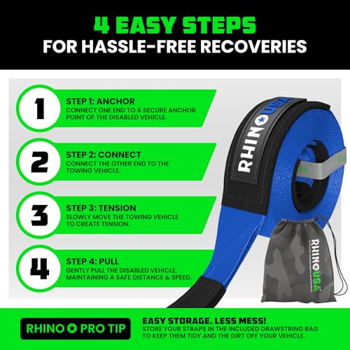 Recovery Tow Strap 3" x 20' 31,518lb Break Strength Heavy Duty Towing Strap E17914