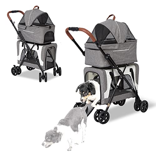 Grey Double Dog Jogging Stroller with Detachable Carrier C269282