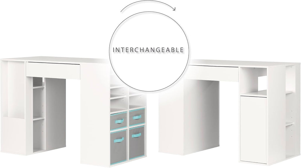 Pure White Counter-Height Craft Table with 4 Baskets S1517