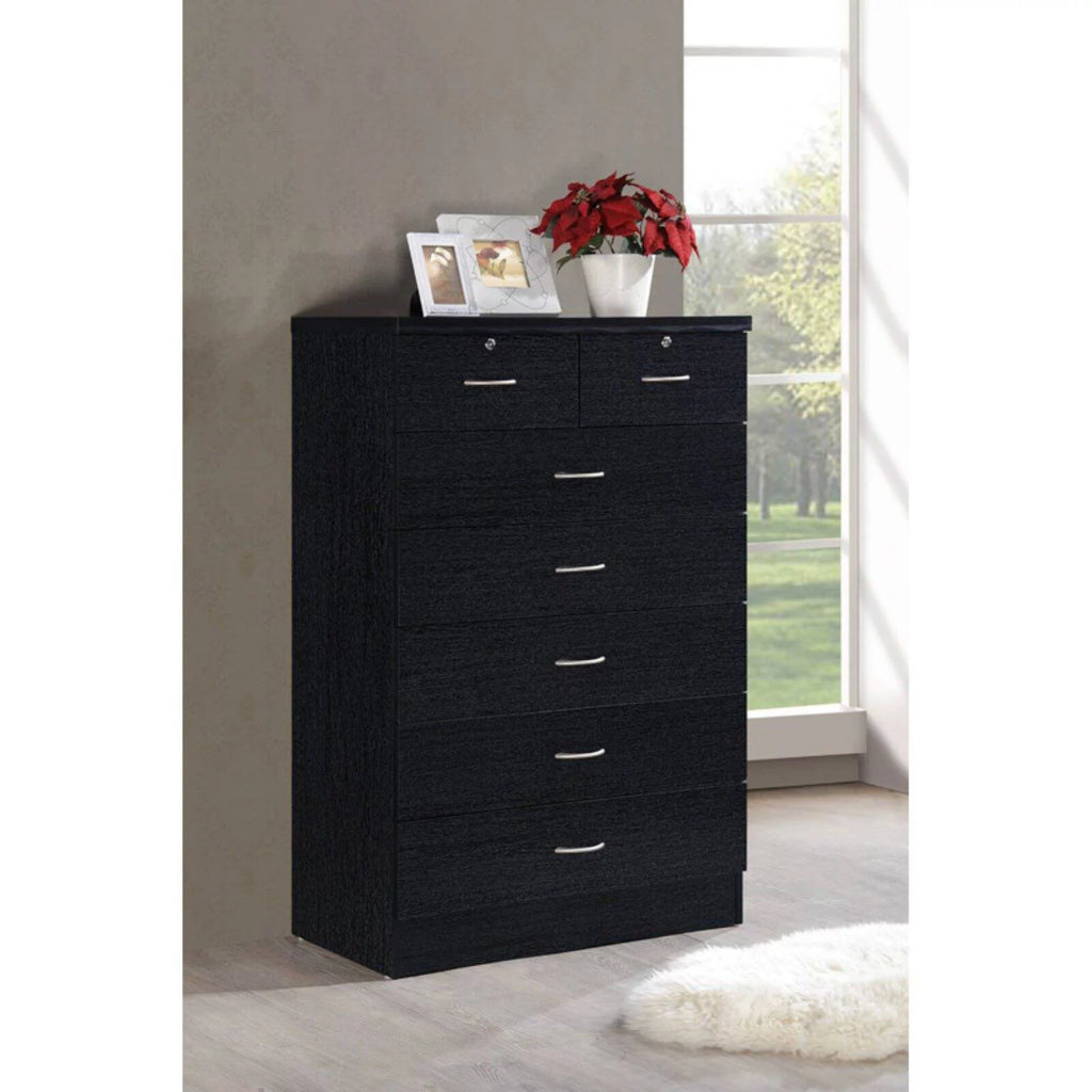 7 Drawer Wooden Dresser Chest with 2 Top Locks, Cherry Q1265