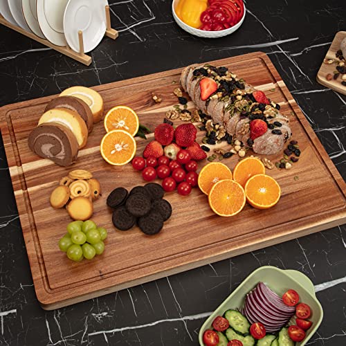 20x15 Inch Extra Large Acacia Wooden Cutting Board with Juice Groove O62197