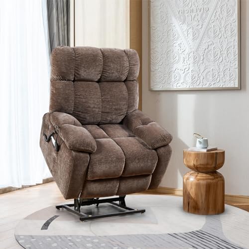 Brown Power Lift Recliner Chair with Massage and Heat, 2 Motors, 3 Positions, USB Charge Ports L7186