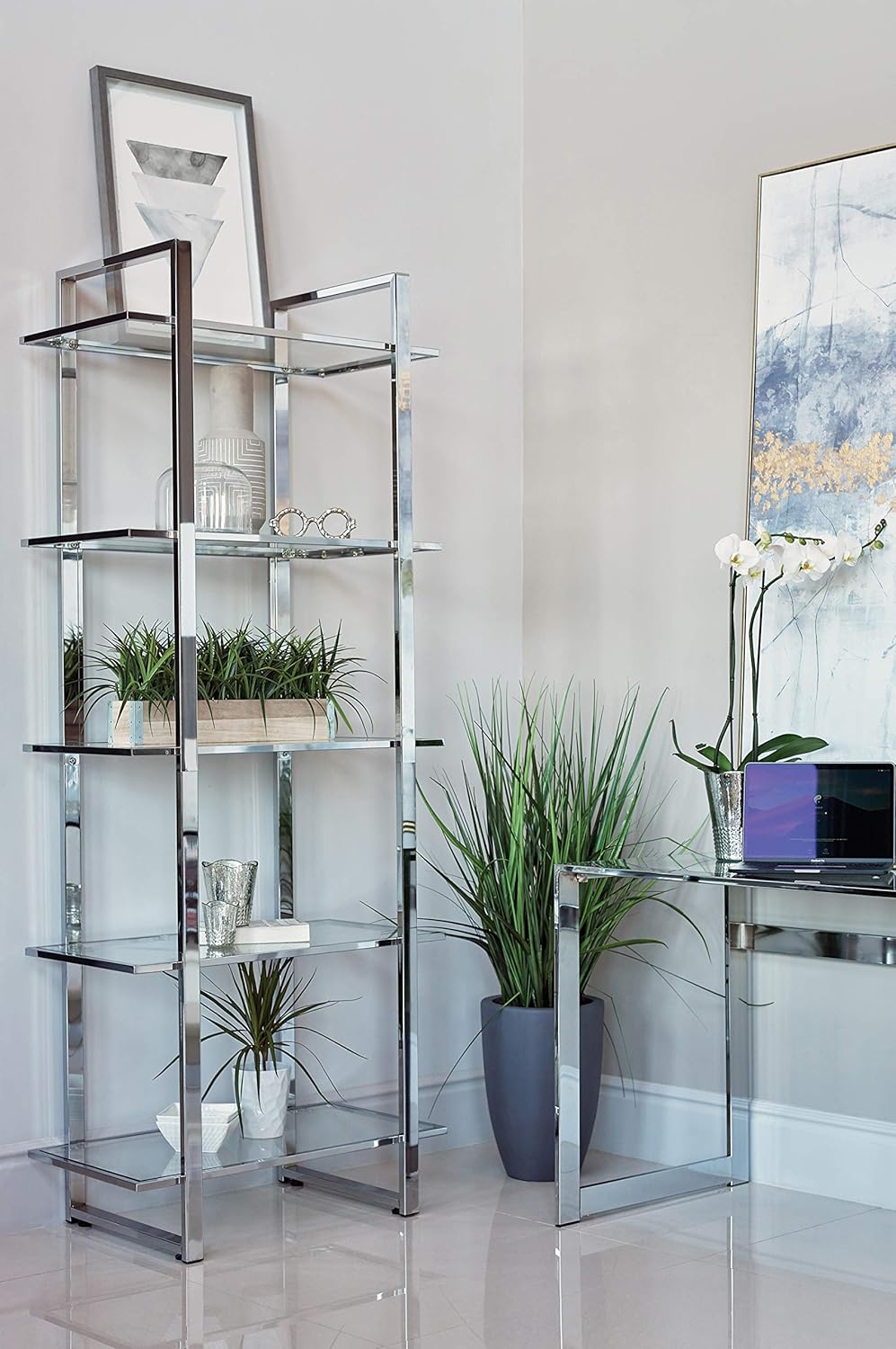 Chrome Glass Shelf Bookcase X556