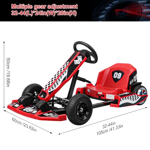 36v Electric Drift Kart with Adjustable Body Length, 3 Speed Mode, 350w Motor, Max Load 187lbs, Max Speed 16 Mph S671