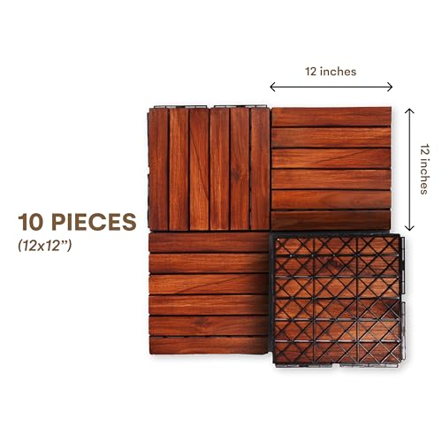 Teak Wood Interlocking Deck Flooring Tiles - 12" x 12" Pack of 10 Q345671