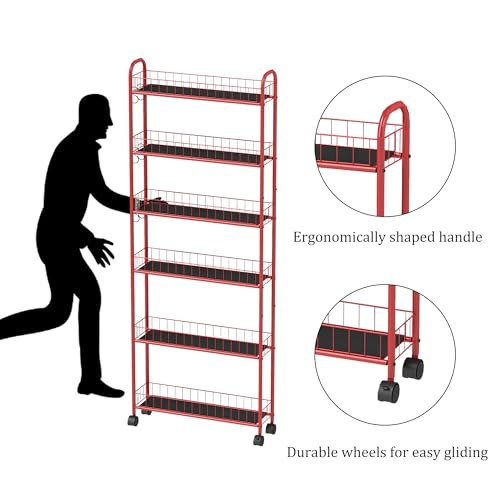 Red 6-Tier Wire Rolling Storage Cart with Wheels J489983