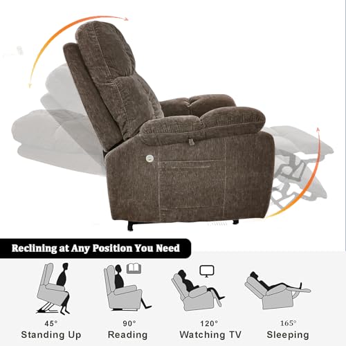 Brown Power Lift Recliner Chair with Massage and Heat, 2 Motors, 3 Positions, USB Charge Ports L7186