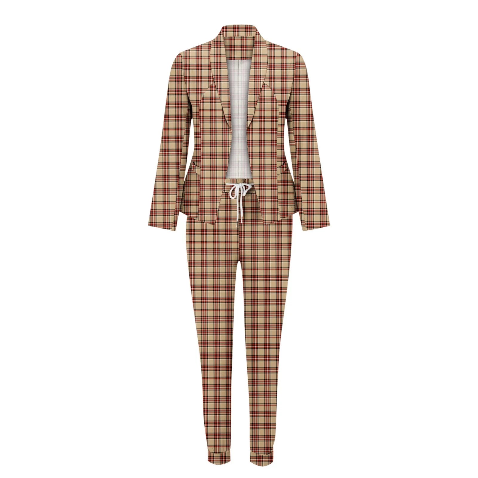 Women's Casual Long Sleeved Slim Fitting Drawstring Suit Pants Set J10217