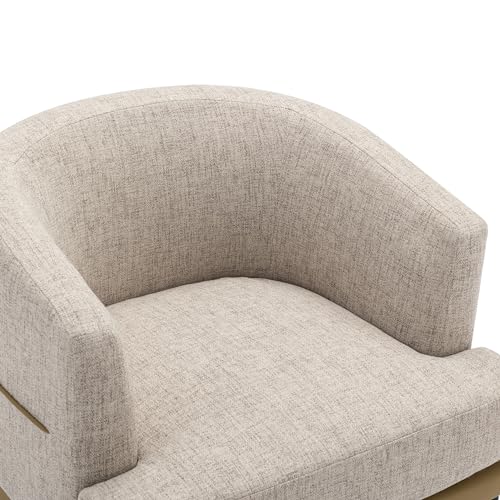 Mustard Green Accent Barrel Chair with Linen and PU, Metal Legs D13205