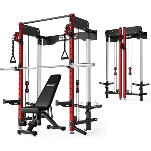 Folding Squat Rack Wall Mounted Power Rack with Dual Independent Pulley System Q2891