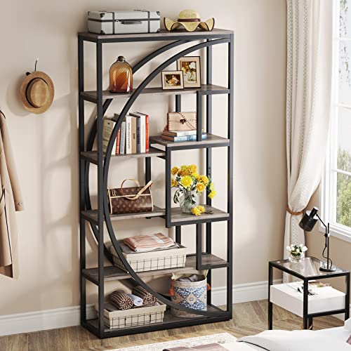Industrial 5-Tier Etagere Bookcase, 70.8 inch Tall, Rustic Brown P587682