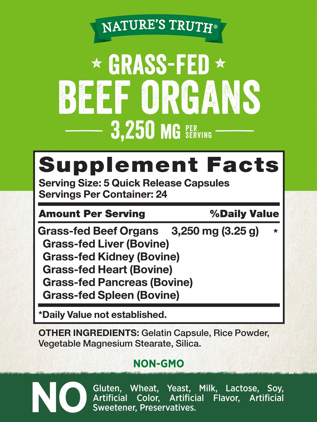 120 Count 3250mg Beef Organs Capsules M14134