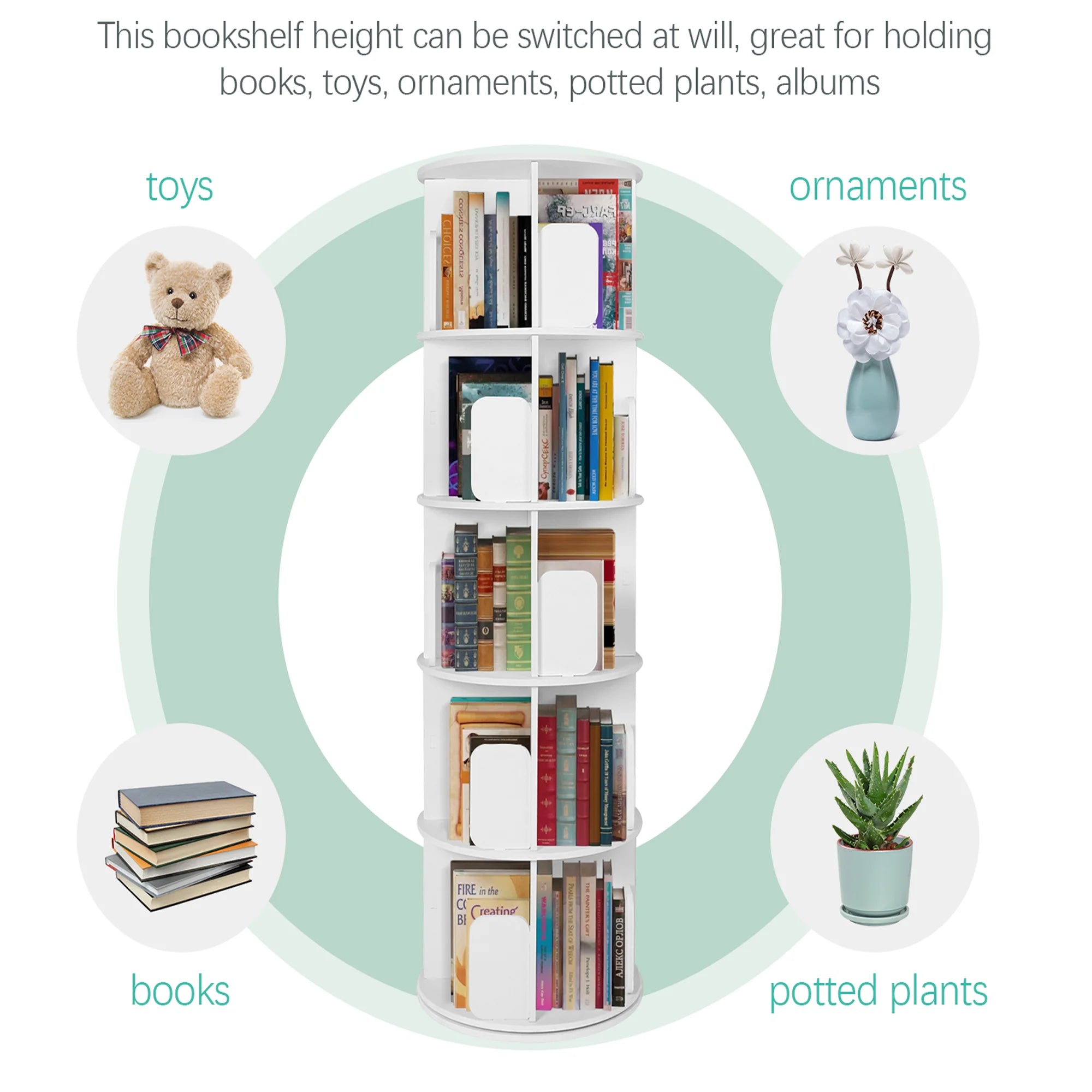 5 Tier 360 Degree Rotating Bookshelf with 20 Shelves N461562
