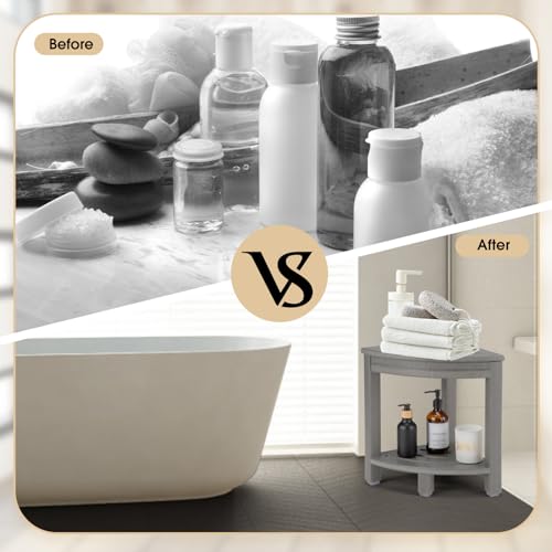 White HDPE Corner Shower Stool with Storage Shelf C566