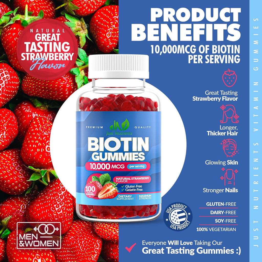 Biotin 10,000mcg Gummies, 100 Count, Strawberry Flavor K24618