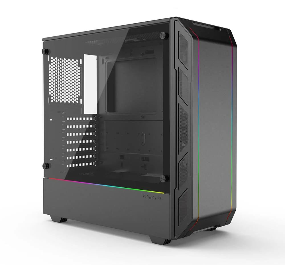 Black Compact EATX Mid-Tower Case with Tempered Glass and Digital RGB C5742