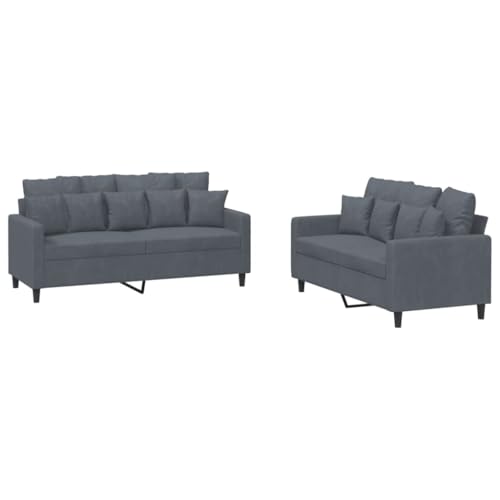2-Piece Dark Gray Velvet Sofa Set O281726