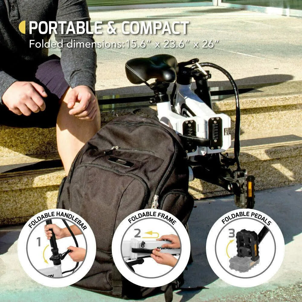 Lightweight Aluminum Folding eBike, White J674652