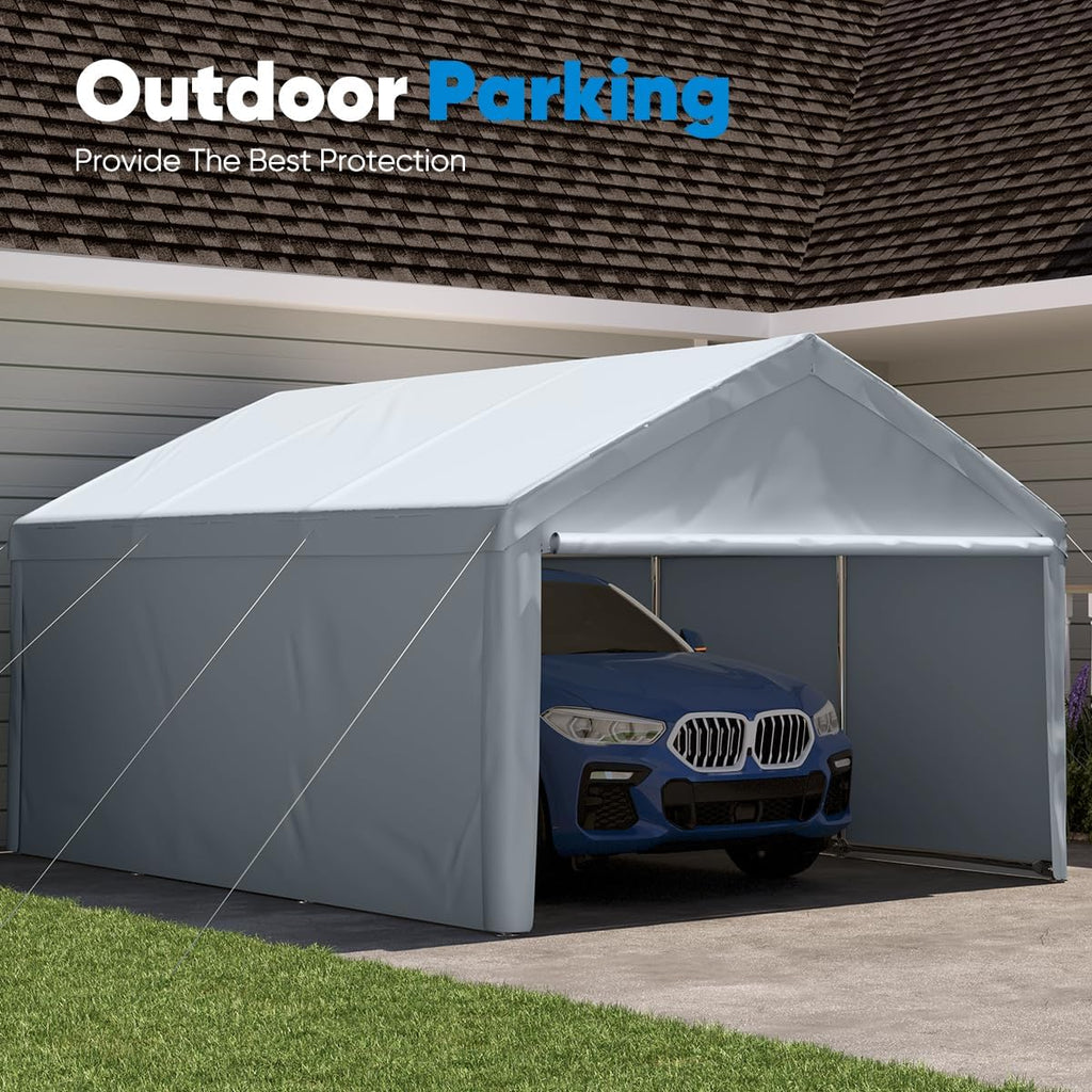 13'X20' Heavy Duty Galvanized Car Canopy Garage Boat Shelter with Reinforced Frame - Silver Gray G4938