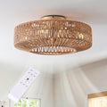 20" Rattan Ceiling Fan with Lights and Remote Control D8909
