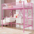 Pink Twin Size Metal Loft Bed with Ladder and Guardrail W43392