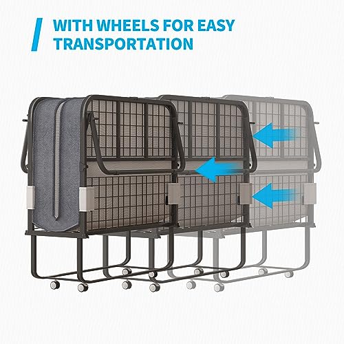 Folding Bed with 5 Inch Memory Foam Mattress, Single Rollaway Bed with Lockable Wheels I778