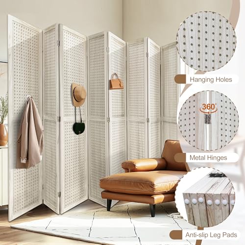 6 Panel Wooden Folding Room Divider with Shelves K489634