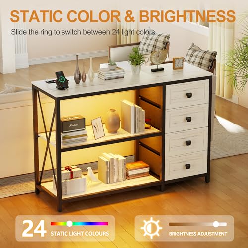 47.2'' RGB Console Sofa Table with Wireless Charging Station, 4 Fabric Drawers, 3-Tier Shelf K409