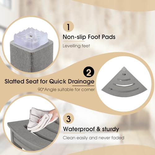 White HDPE Corner Shower Stool with Storage Shelf C566