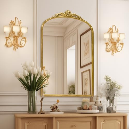 Antique Gold Arch Bathroom Mirror with Beaded Frame L6266
