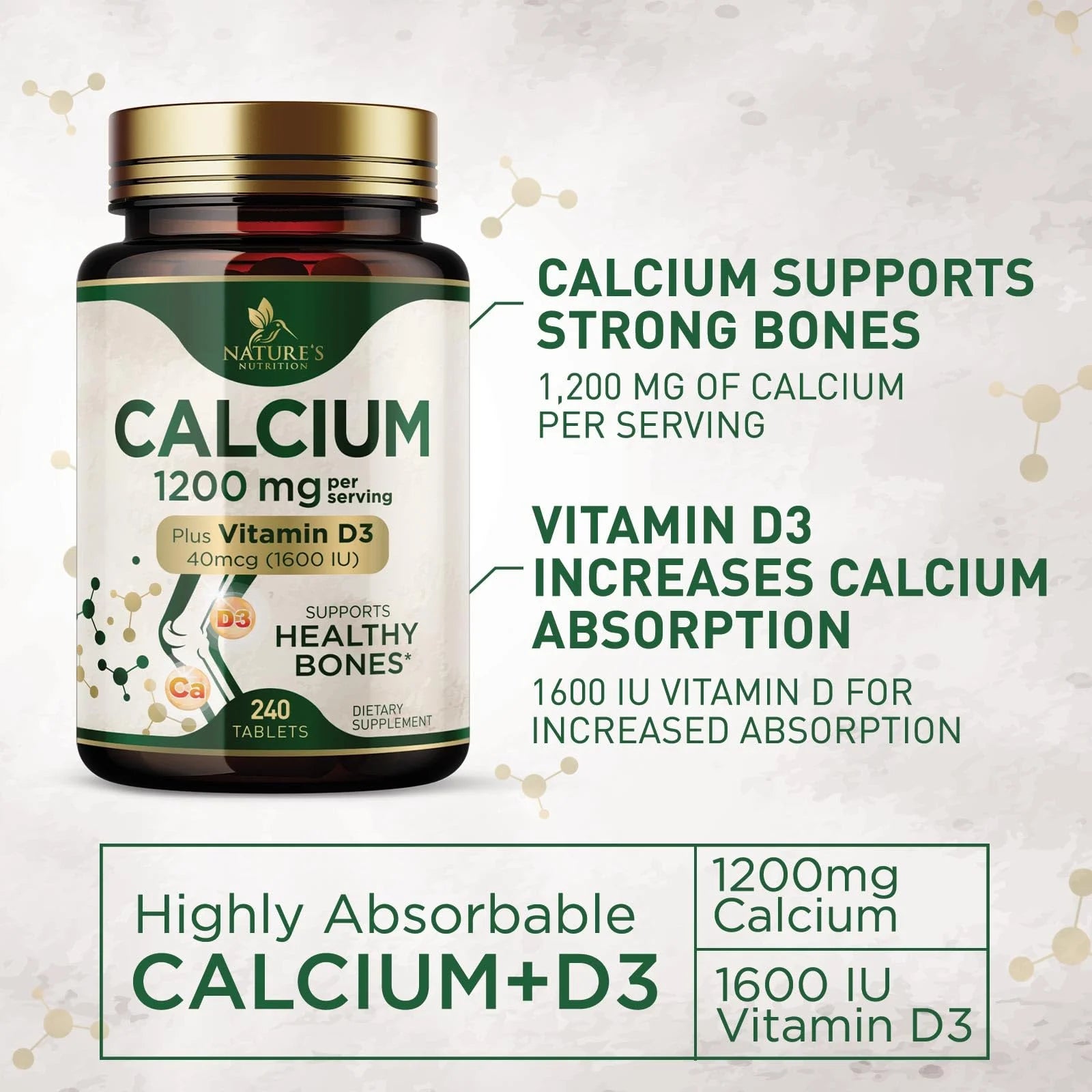 240 Tablets Calcium 1200 mg with Vitamin D3 Dietary Supplement K507712