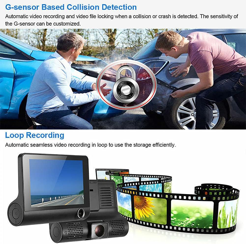Dash Cam Front and Rear Dual 4 inch Dashboard Camera Full HD 170° Wide Angle with Night Vision Y7841