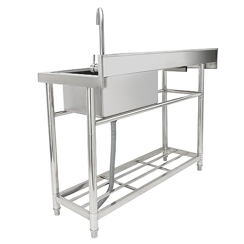 Stainless Steel Utility Sink, 1 Compartment Free Standing Small Sink with Workbench Faucet and Legs, 39.4 x 19.1 x 37.4 in Commercial Single Bowl Sink T22652