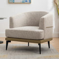Mustard Green Accent Barrel Chair with Linen and PU, Metal Legs D13205