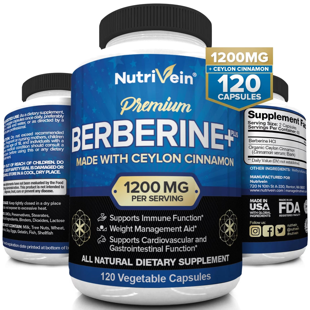 120 Capsules Berberine HCL 1200mg Plus Ceylon Cinnamon M5112