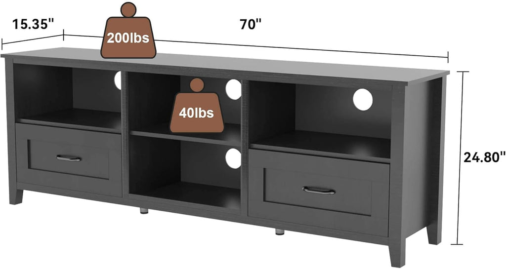 Black 70 inch TV Stand with Drawers Wood Storage Cabinet V7206