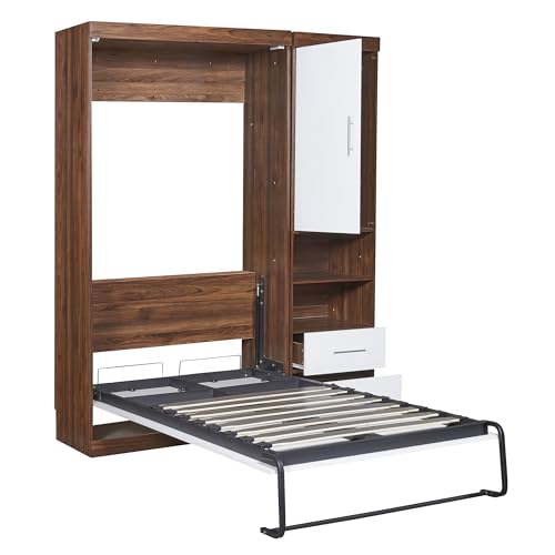 White Wood Murphy Bed with Cabinet J2808