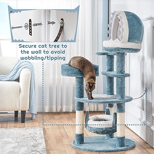 Ocean-Themed Cat Tree Multi-Level Cat Tower Plush Cat Furniture V11060