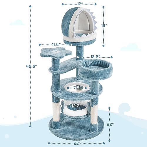 Ocean-Themed Cat Tree Multi-Level Cat Tower Plush Cat Furniture V11060