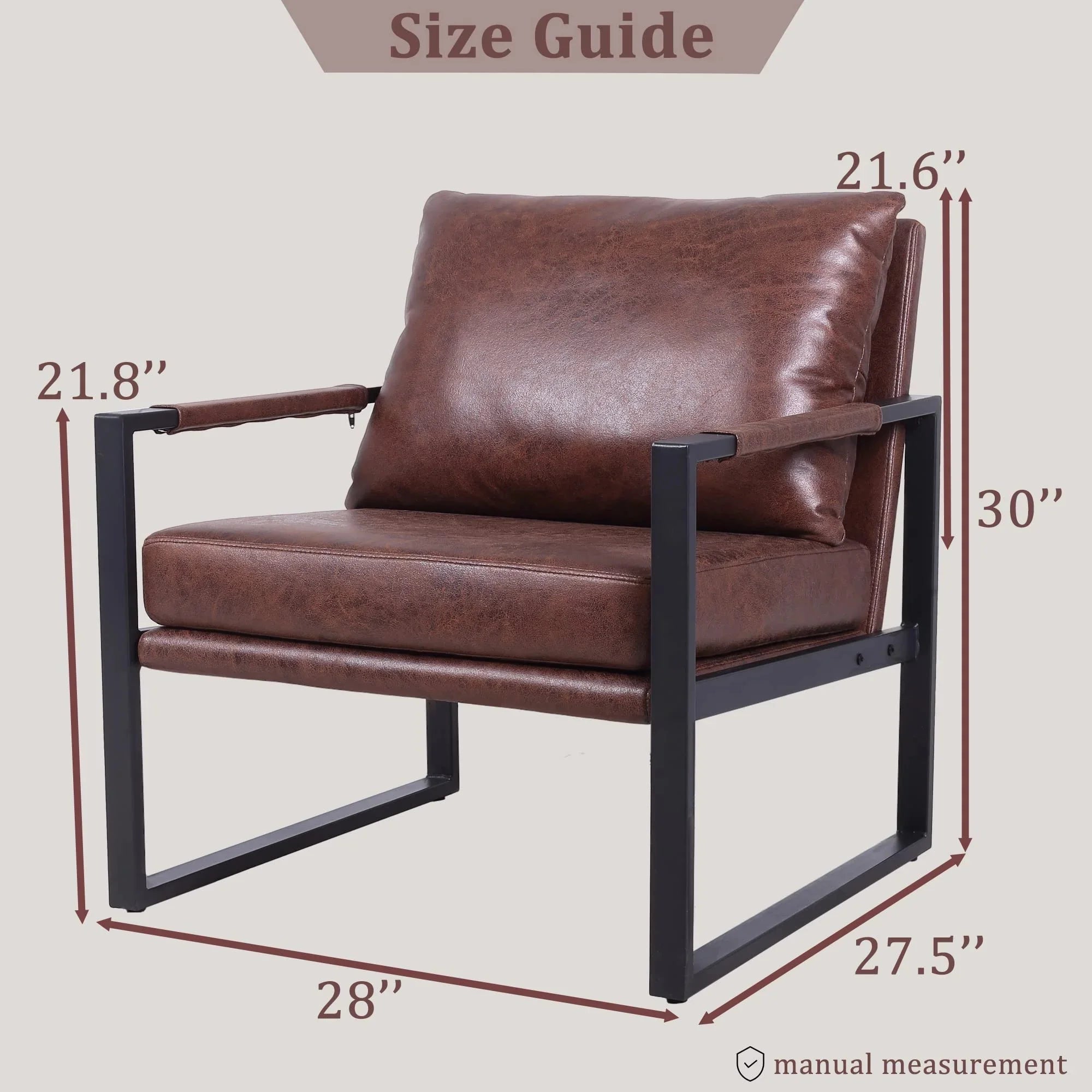 Brown Faux Leather Accent Chair with Metal Frame H701