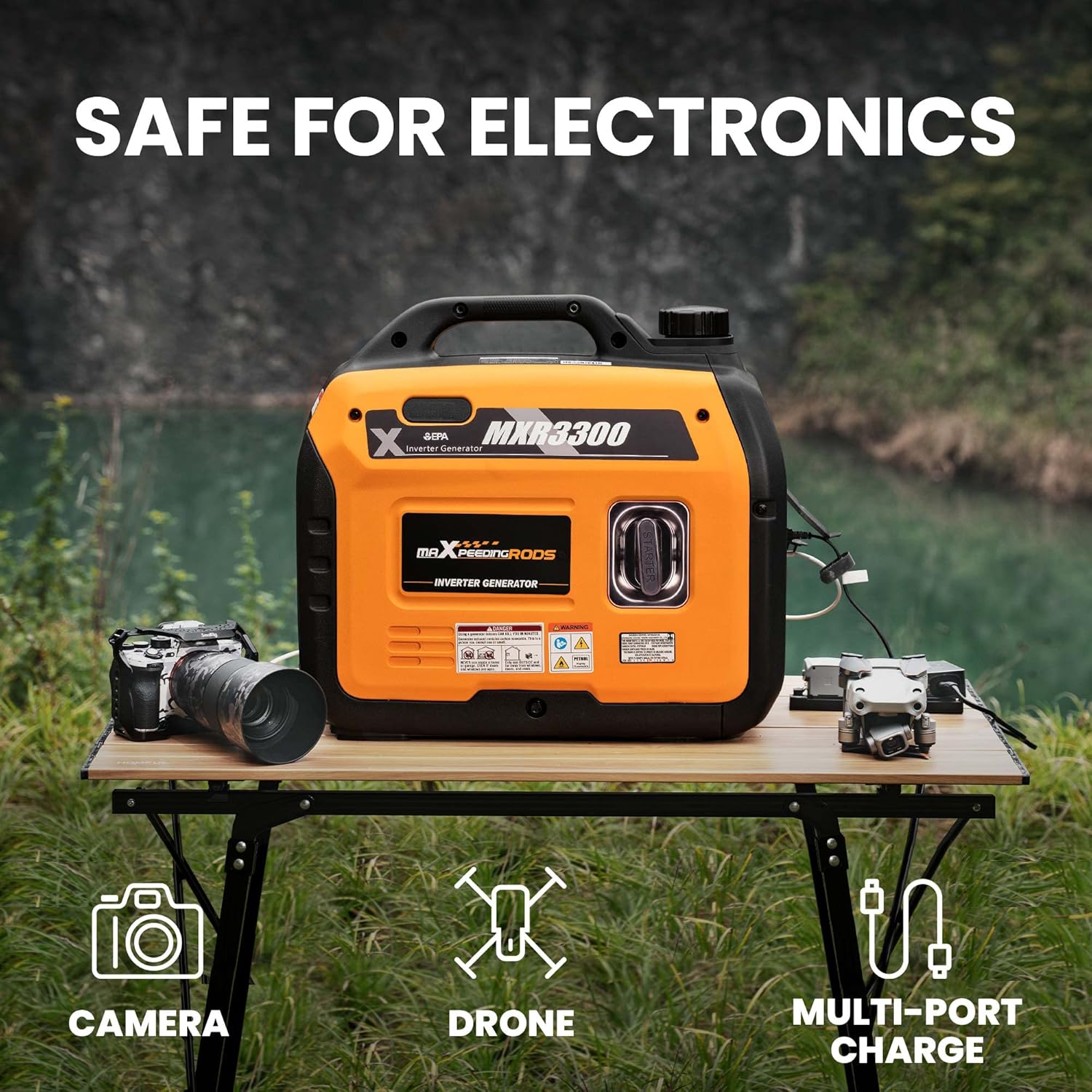 Portable Inverter Generator 3000W/3300W, Gas Powered Quiet Generator, EPA Compliant S2057
