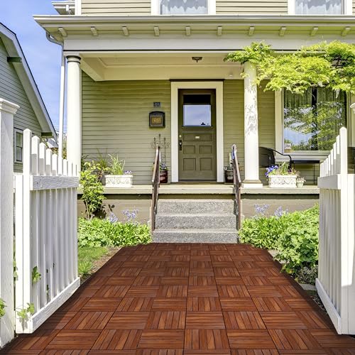 Teak Wood Interlocking Deck Flooring Tiles - 12" x 12" Pack of 10 Q345671